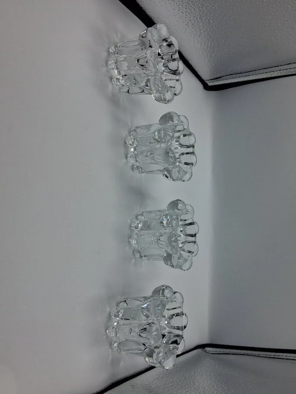 Lot of 4 Vintage Indonesia Heavy Clear Glass Tealight Flower Petal Scroll Holder